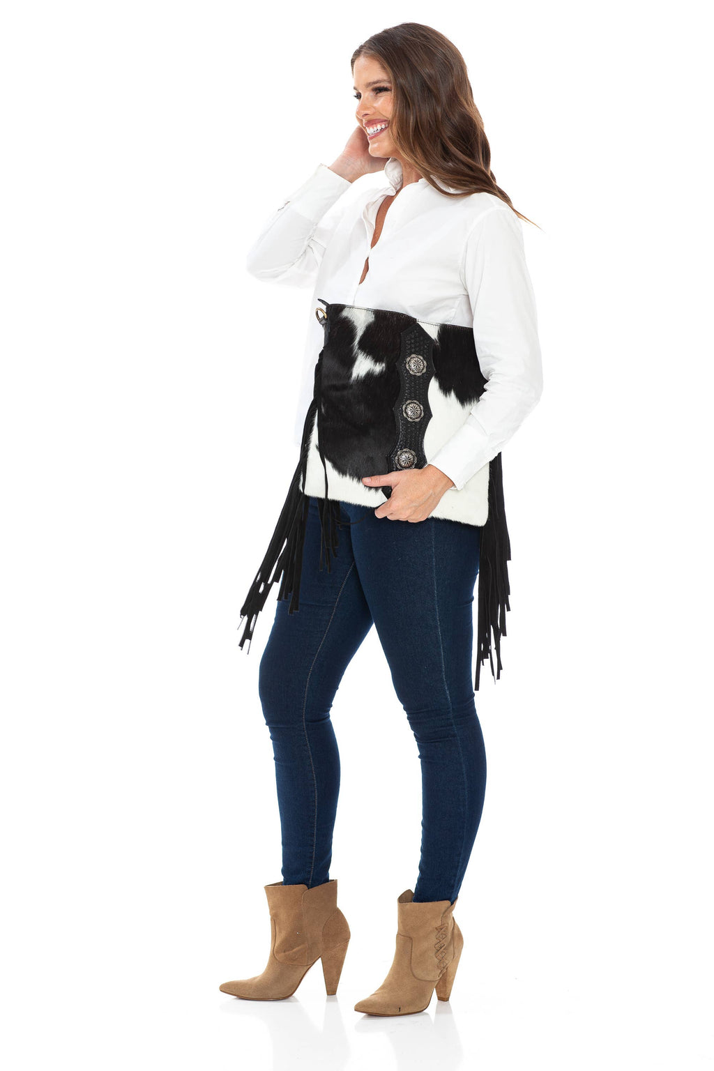 American Bison Western Style Hair on Hide Fringe Crossbody