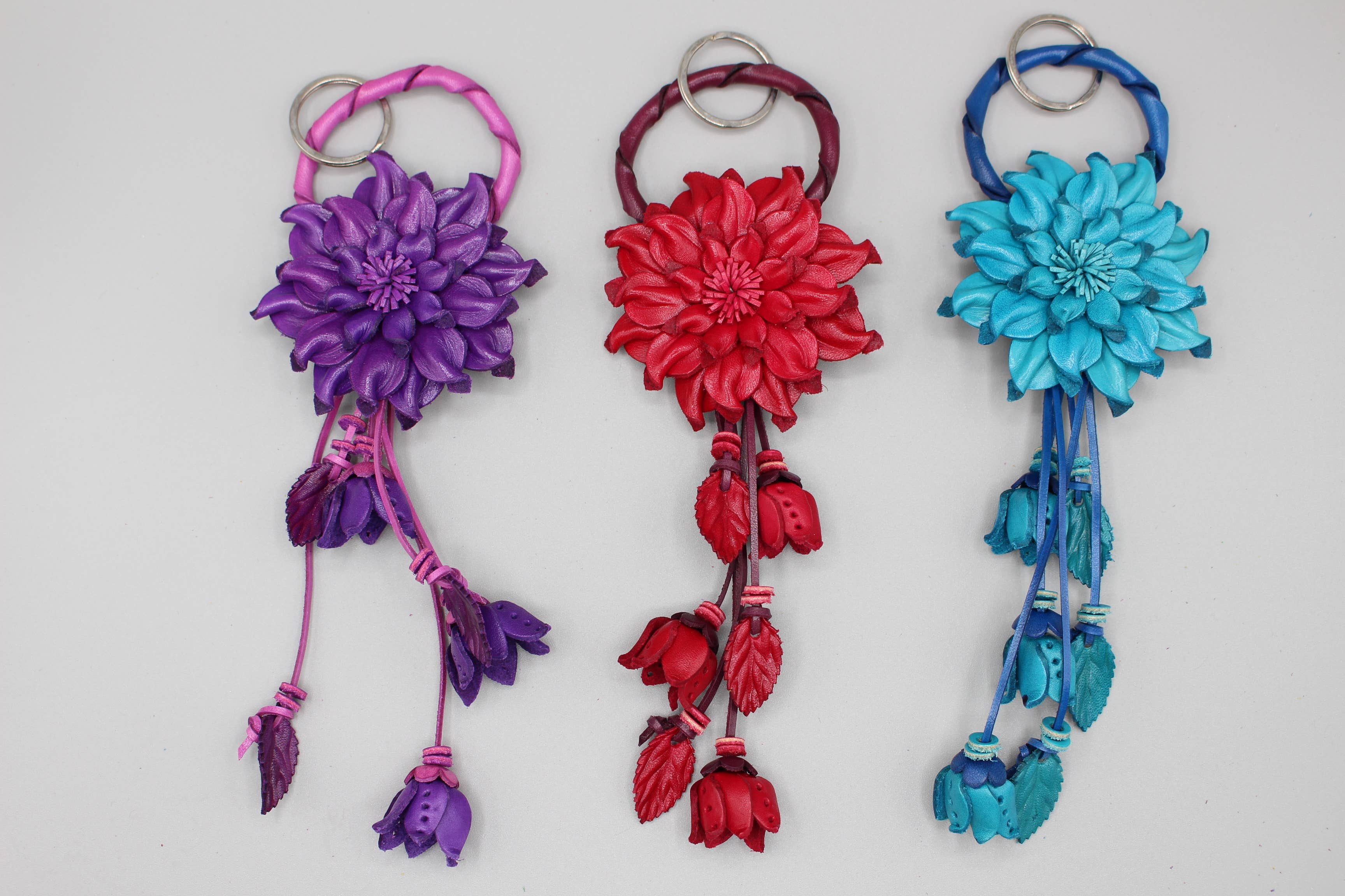 Leather flower key chain bag charm purse charm