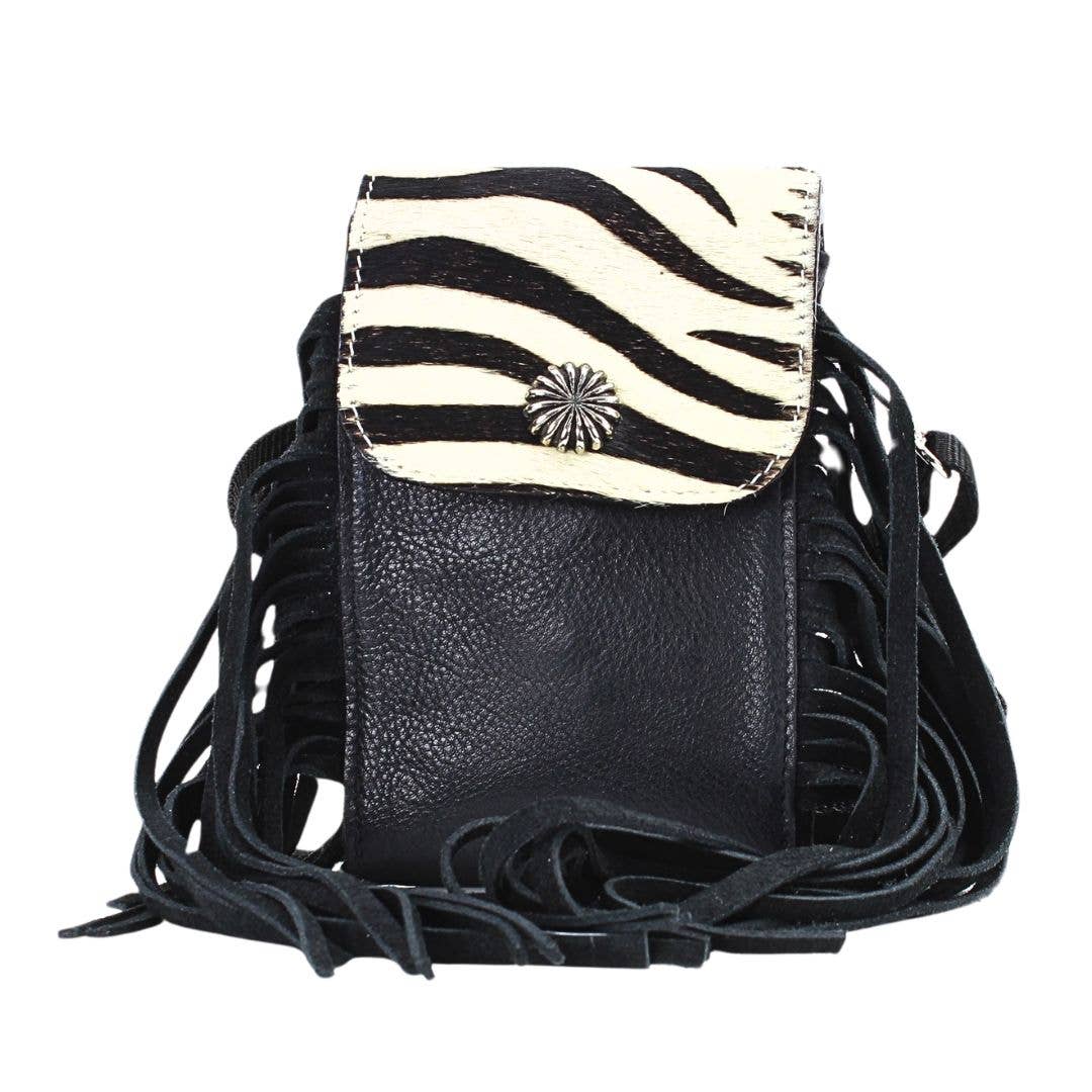 HOH Flap Over Crossbody Bag w/ Fringe Zebra # AB 2406