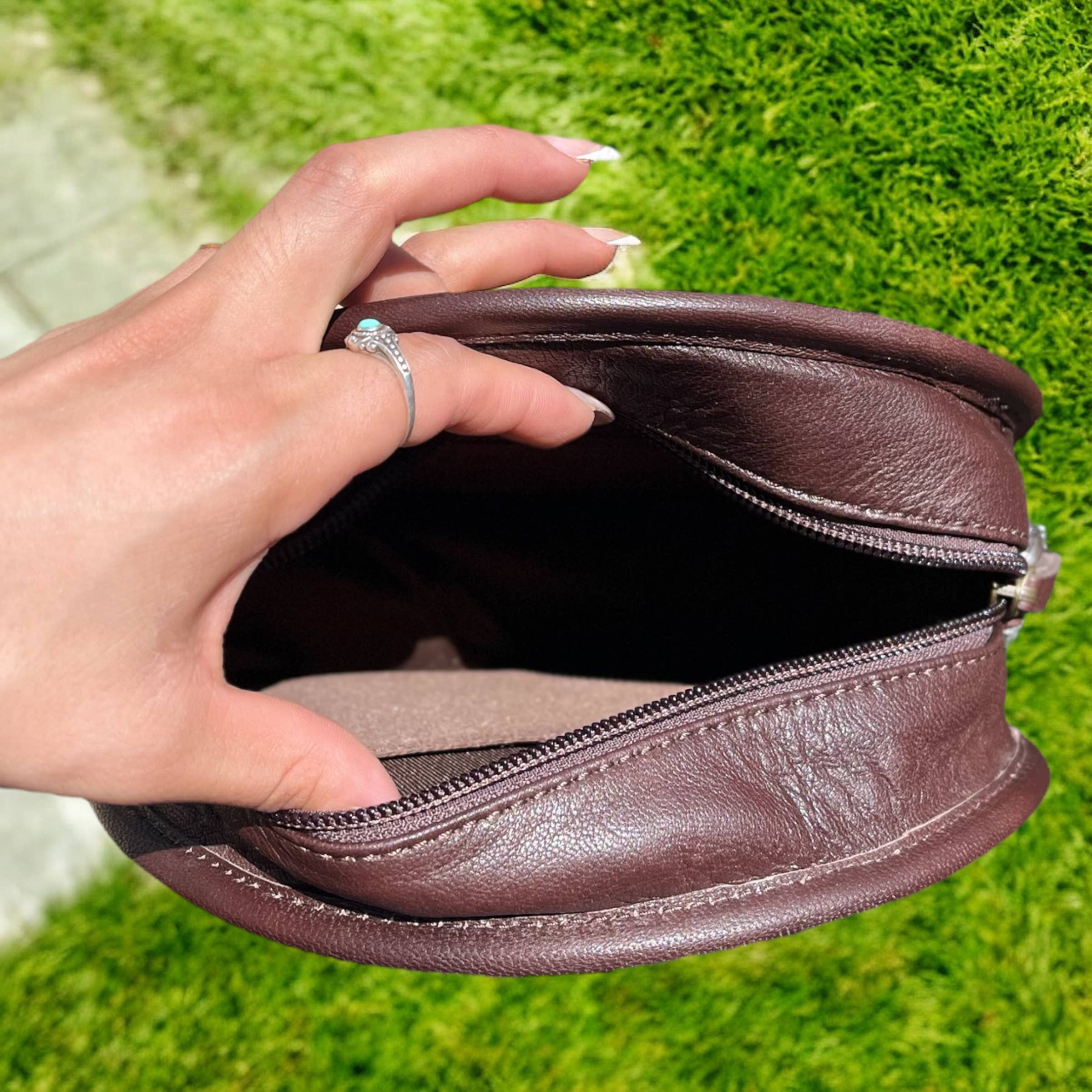 Tooled leather canteen fringe bag 