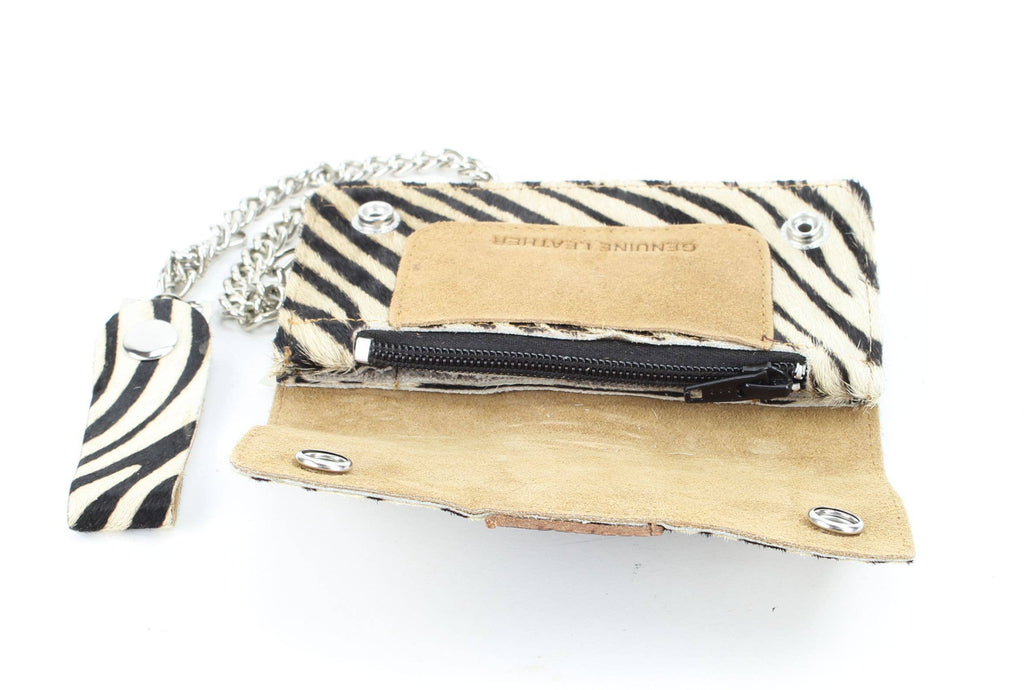 Zebra print hair on hide tooled leather chain wallet CW6HOHZ