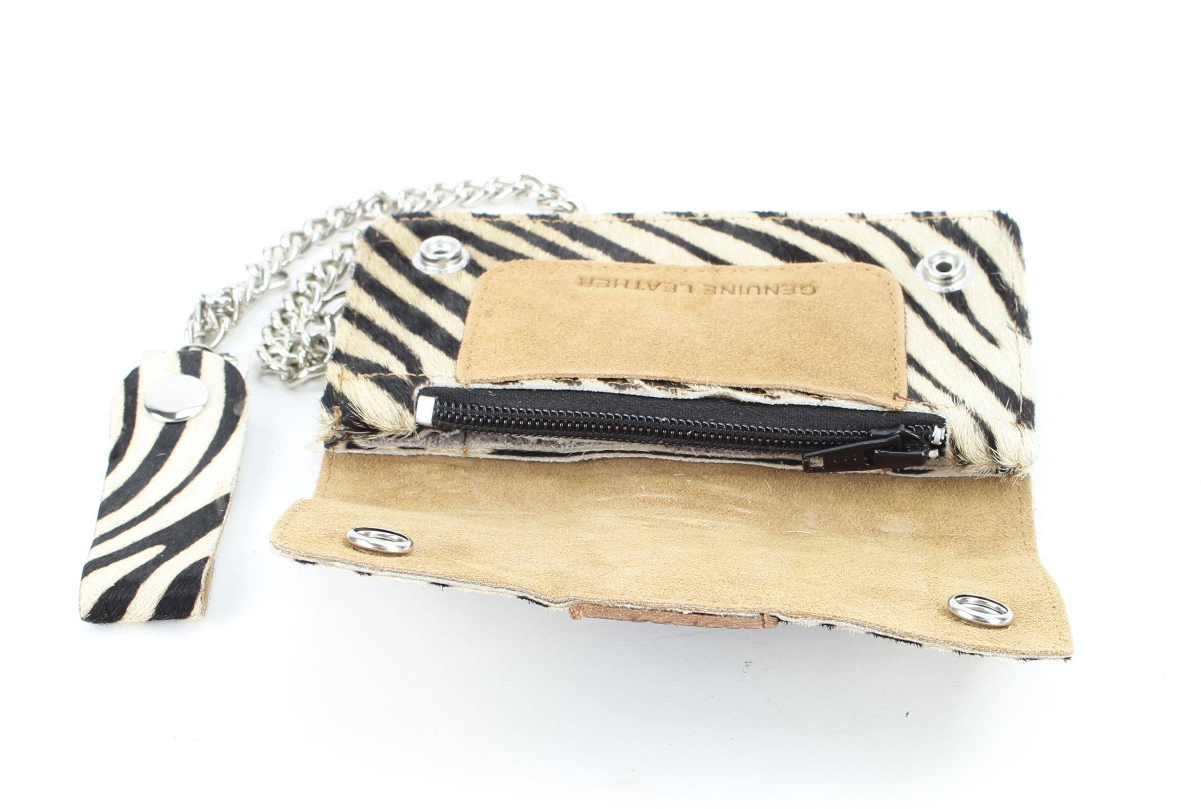 Zebra print hair on hide tooled leather chain wallet CW6HOHZ