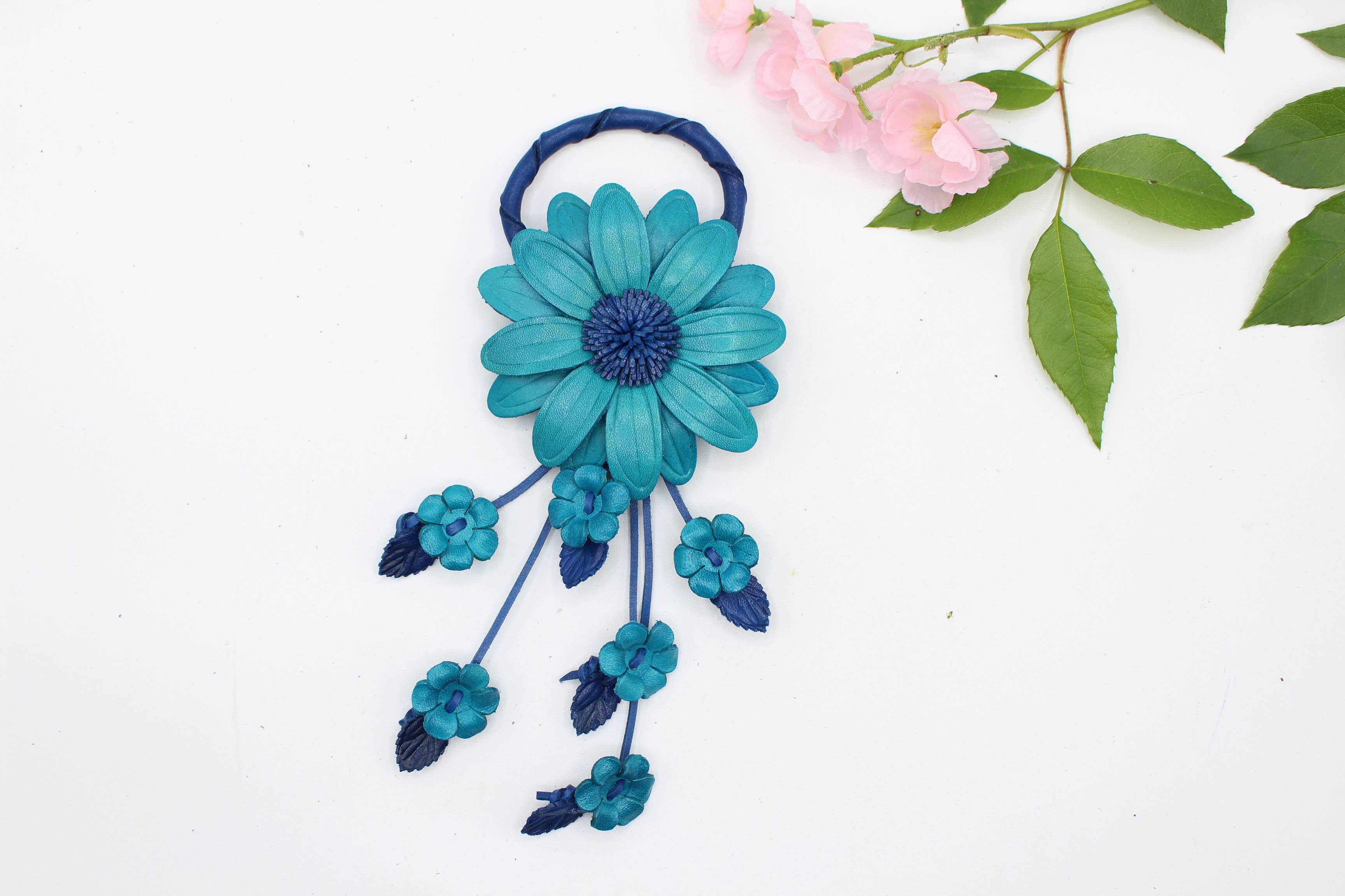 Large Leather Sunflower Keychain Bag Charm