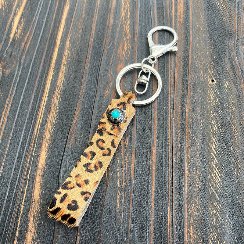 Leopard Print Turquoise Keychain
