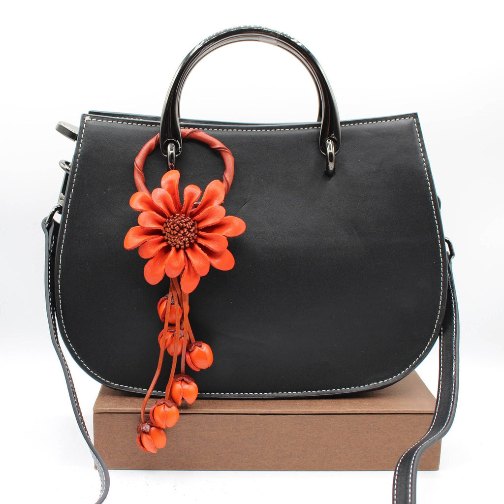 Leather flower key chain key purse charm
