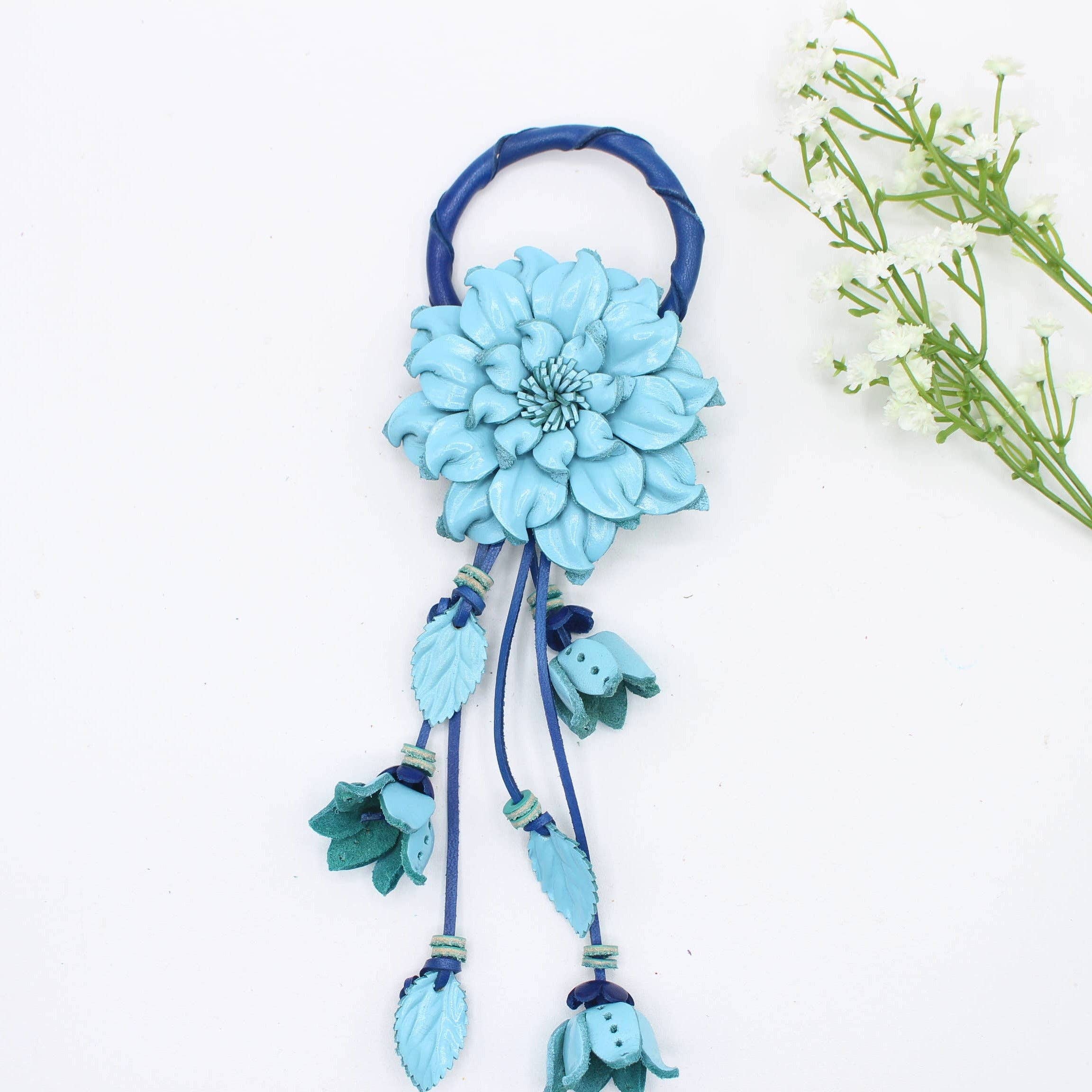Leather flower key chain bag charm purse charm