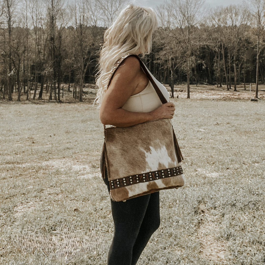 Couture Cowgirl Cowhide Cross Stitched Leather Purse