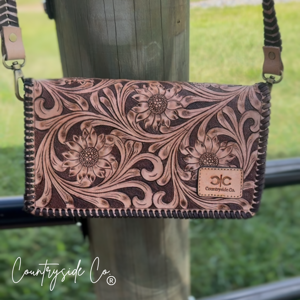 Countryside Charm Tooled Leather Clutch Purse