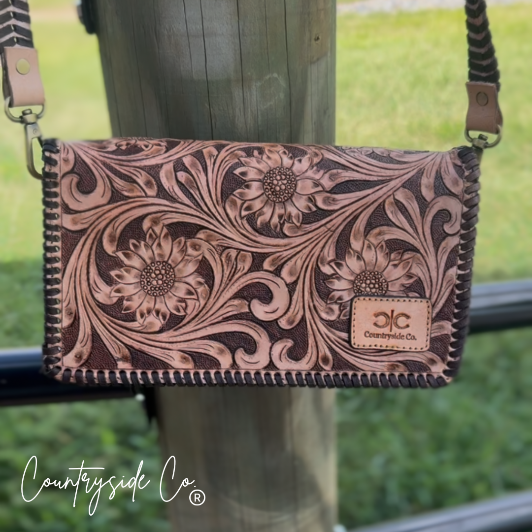 Countryside Charm Tooled Leather Clutch Purse