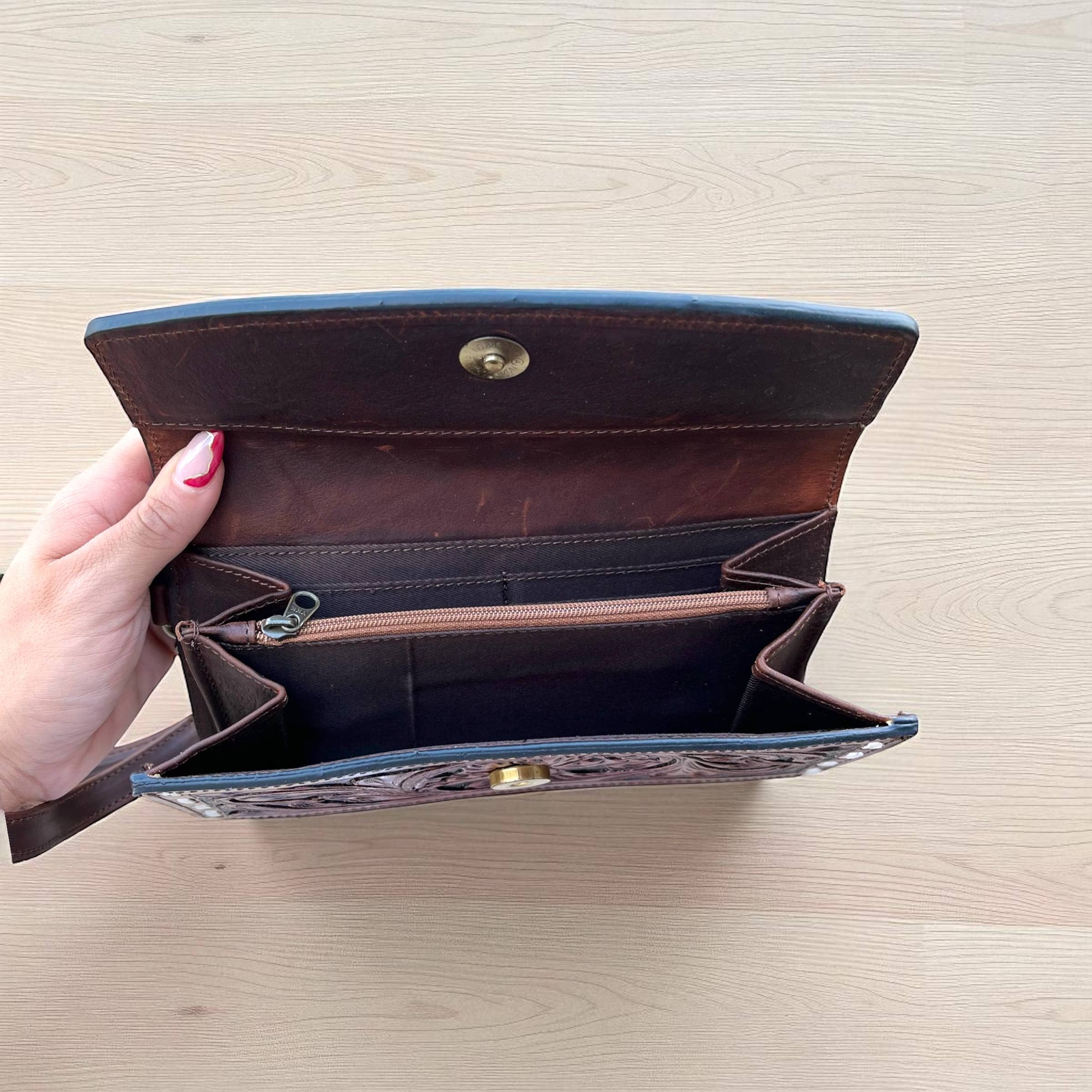 Mia tooled leather & cowhide wallet 