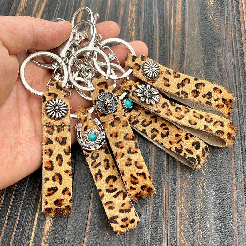 Leopard Print Turquoise Keychain