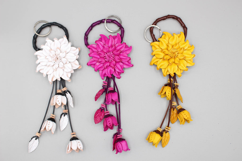 Leather flower key chain bag charm purse charm