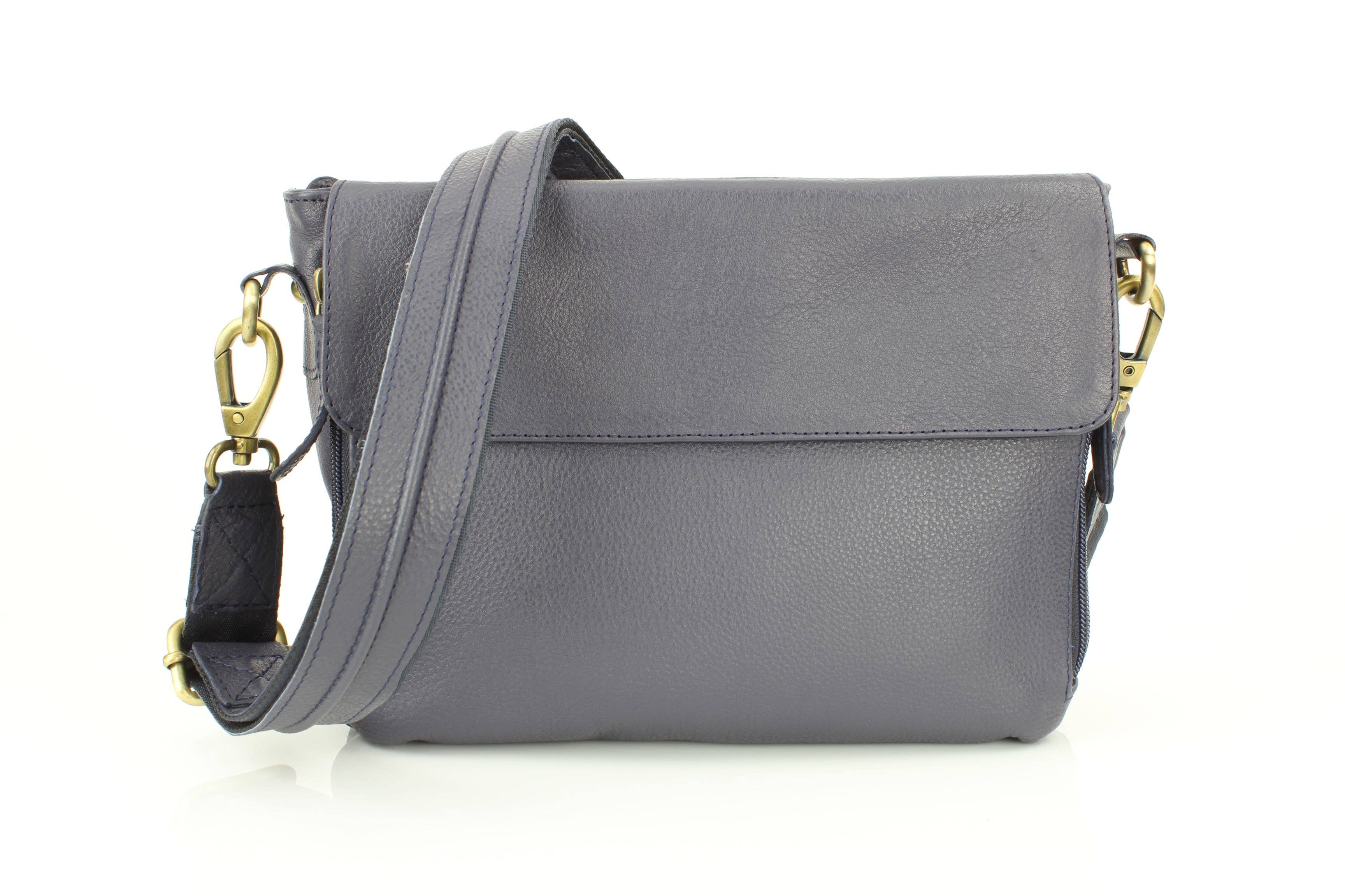 Flap Over Leather Shoulder Bag Hidden Storage 1833