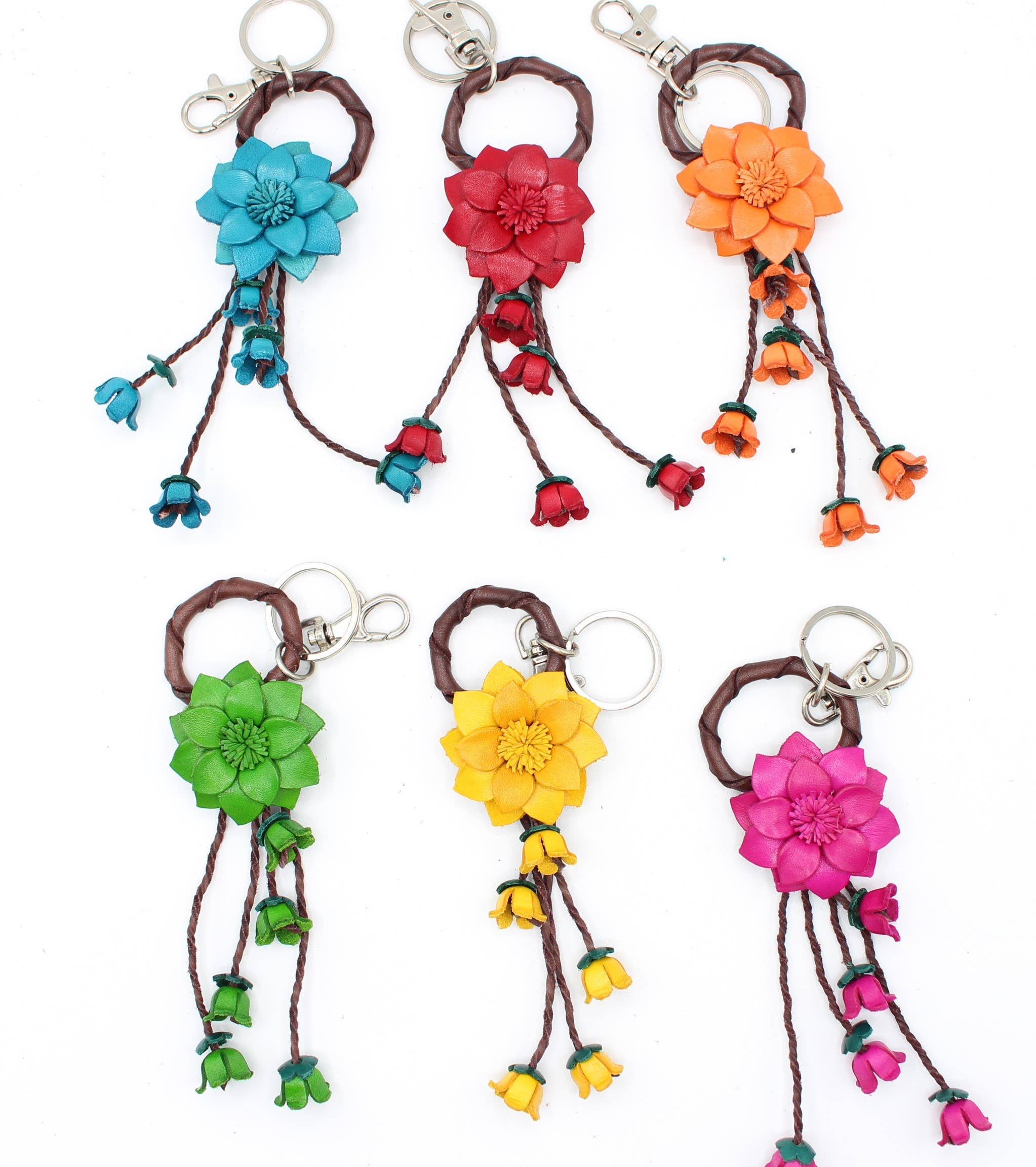 Leather flower key chain handbag charm multi colors