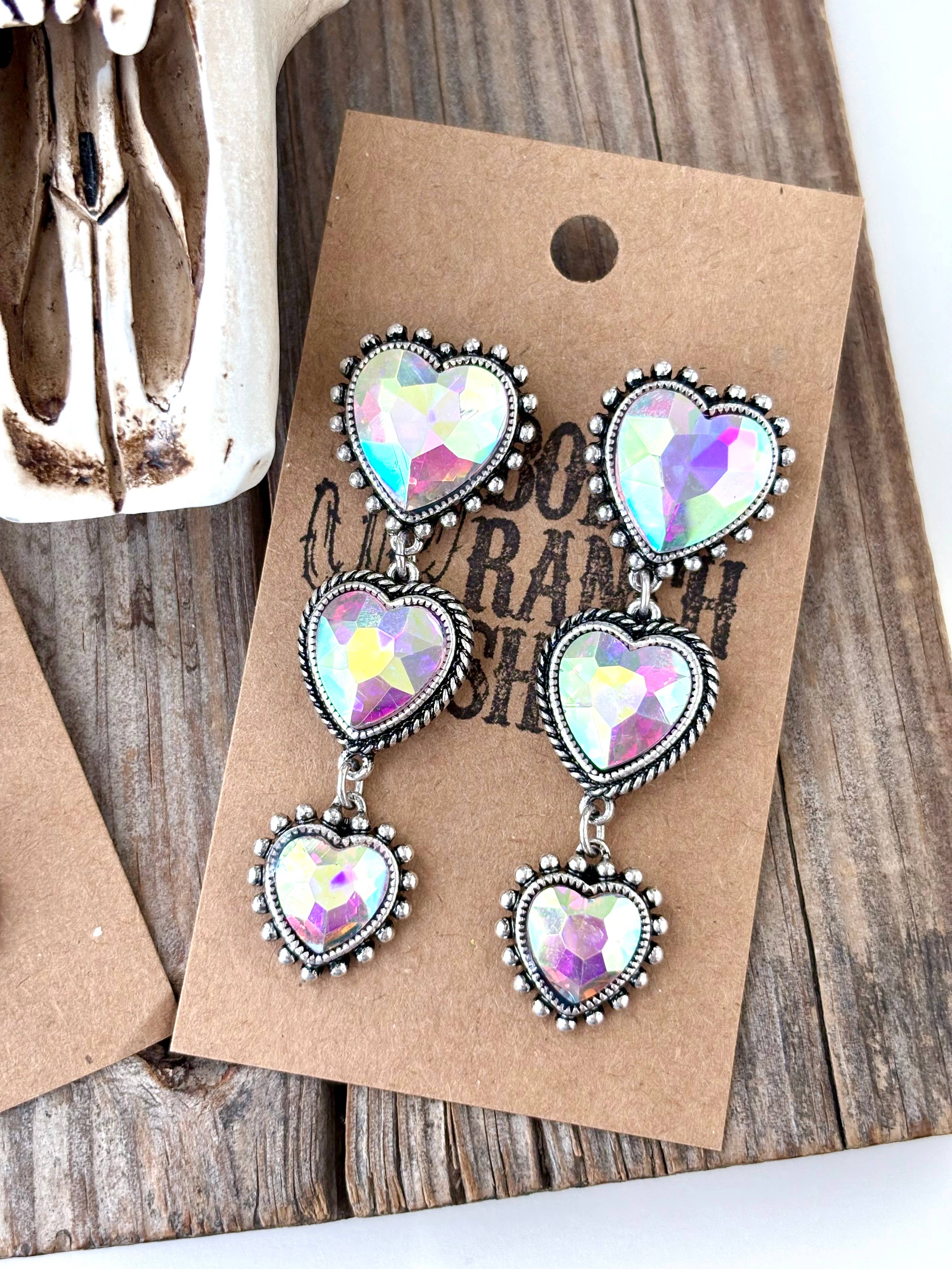 3 Tier Western Style Turquoise Stone Heart Drop Earrings