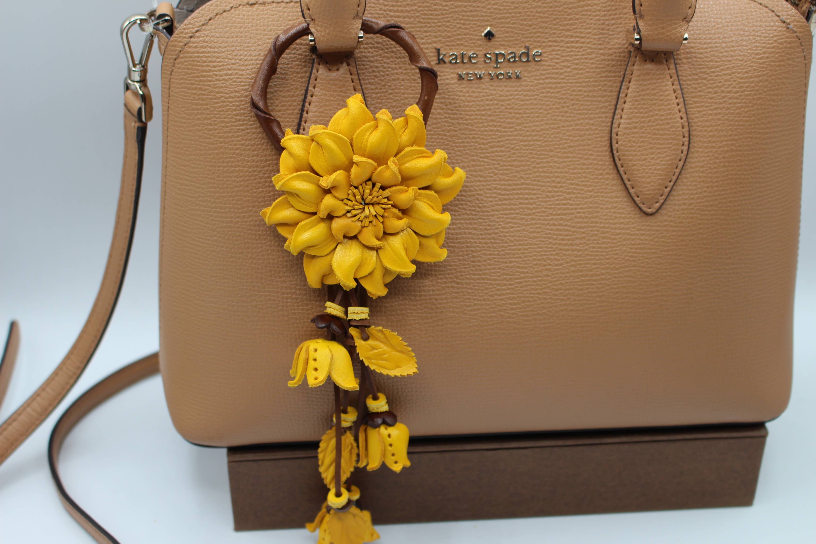 Leather flower key chain bag charm purse charm
