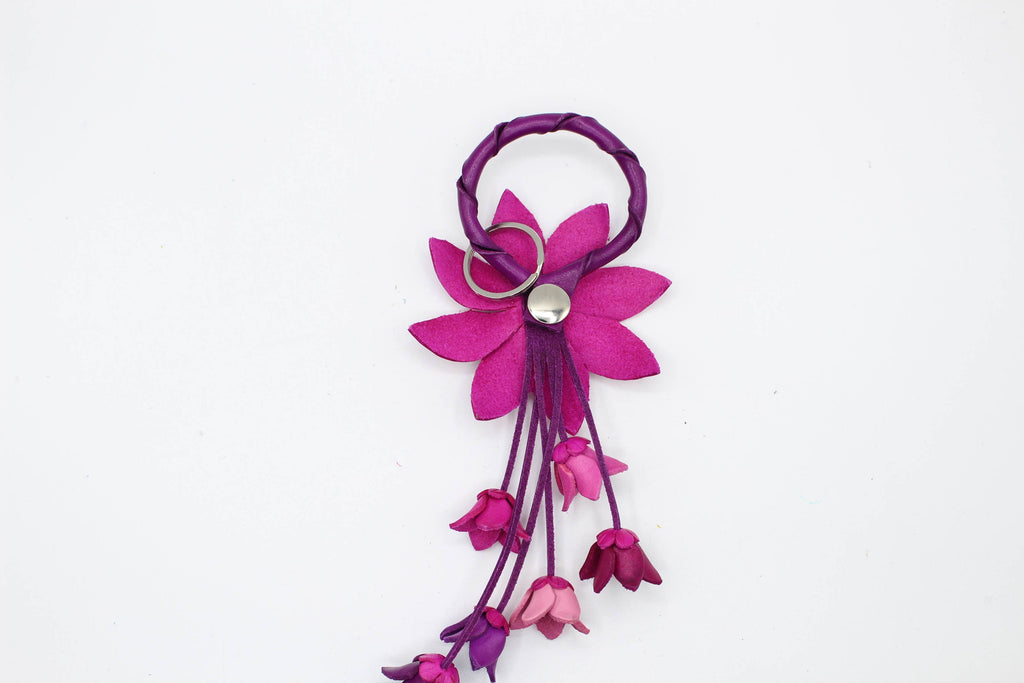 Leather flower key chain key purse charm
