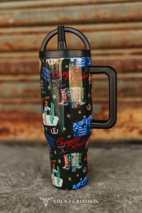 Cowgirl Rodeo Printed Flip Straw Tumbler 40oz