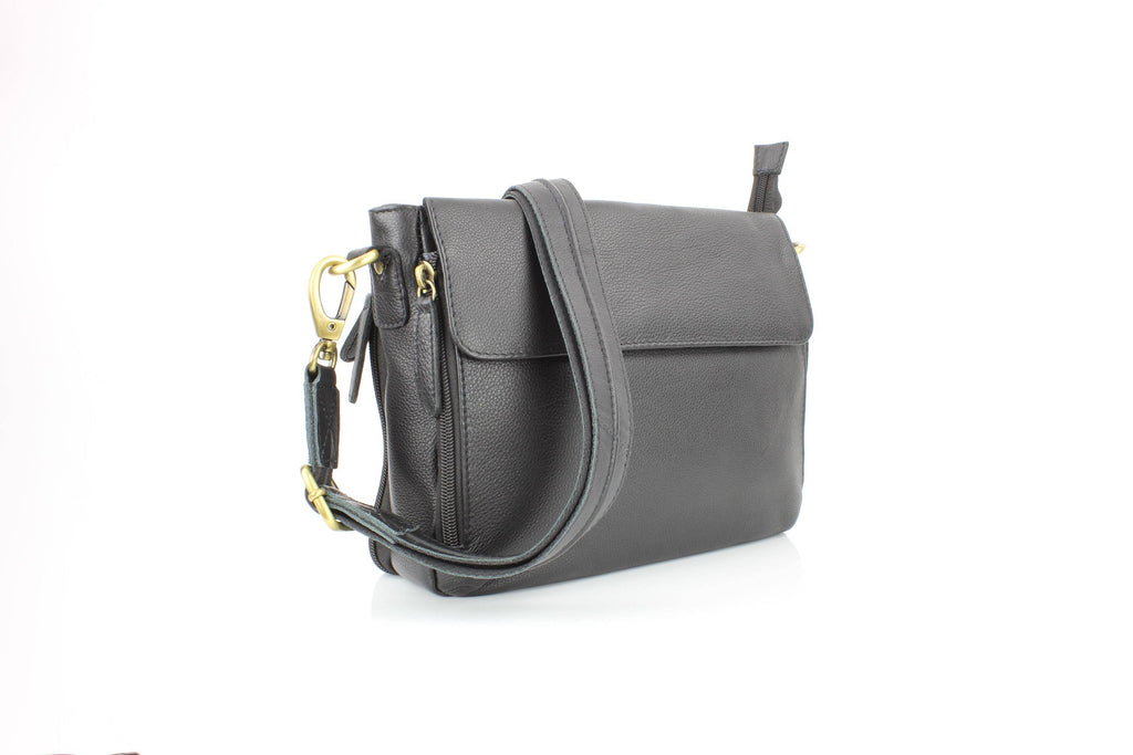 Flap Over Leather Shoulder Bag Hidden Storage 1833