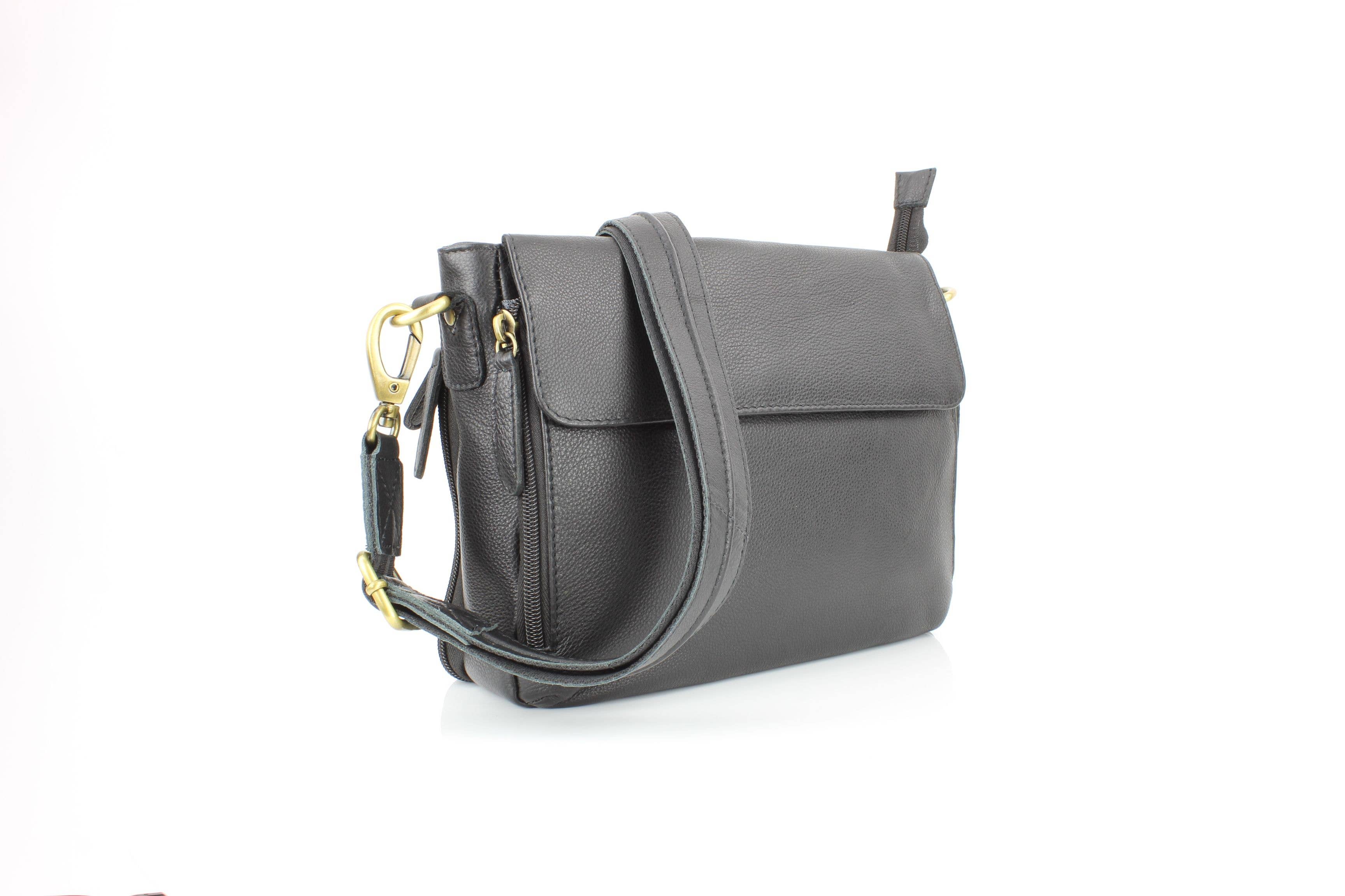 Flap Over Leather Shoulder Bag Hidden Storage 1833