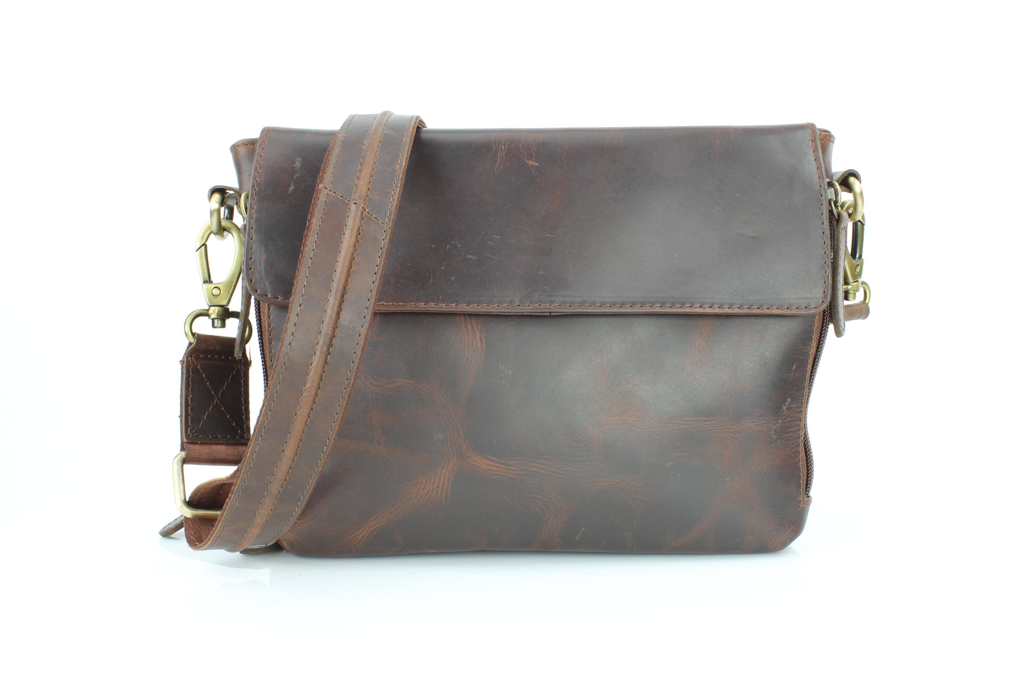Flap Over Leather Shoulder Bag Hidden Storage 1833