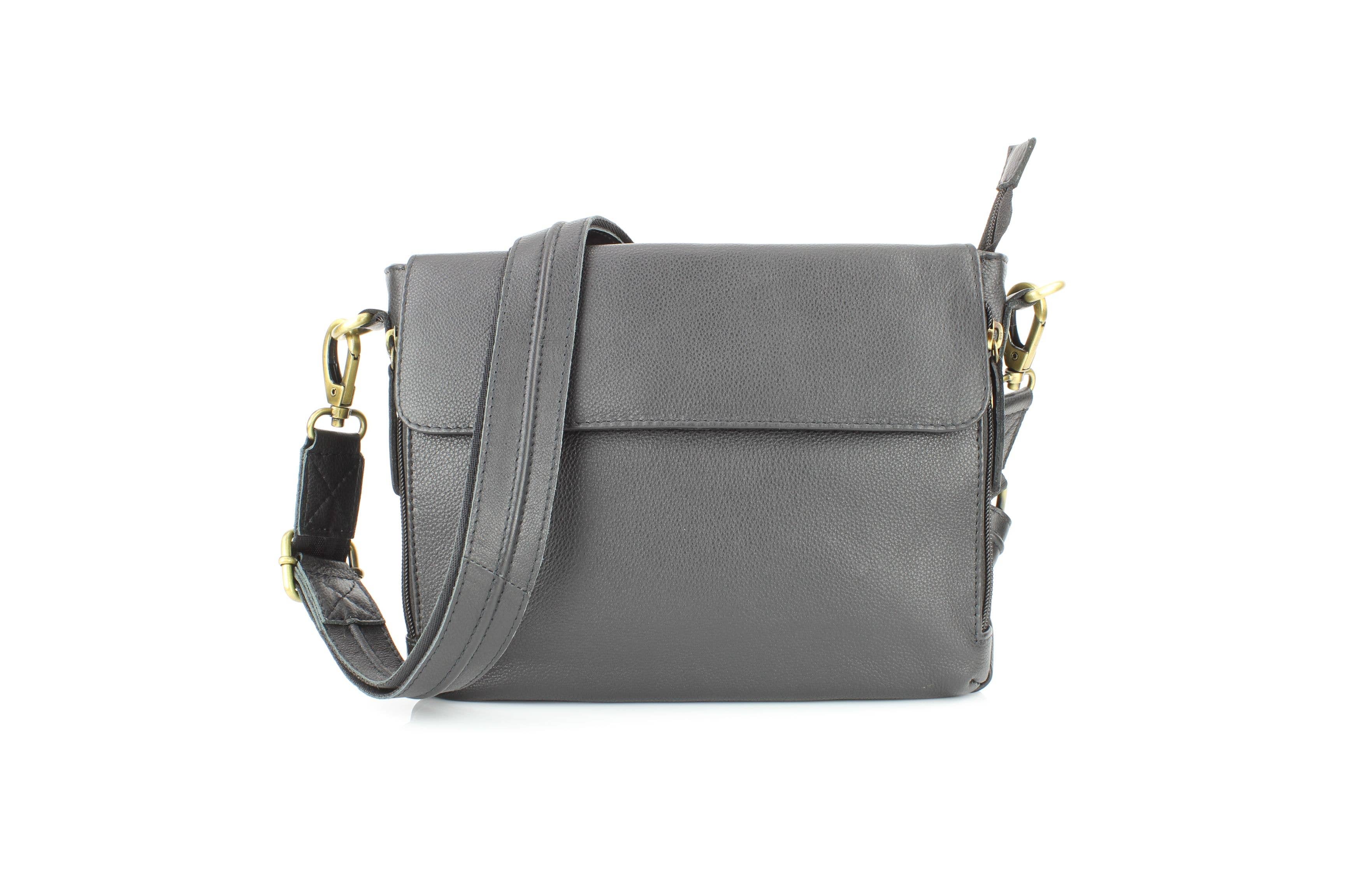 Flap Over Leather Shoulder Bag Hidden Storage 1833