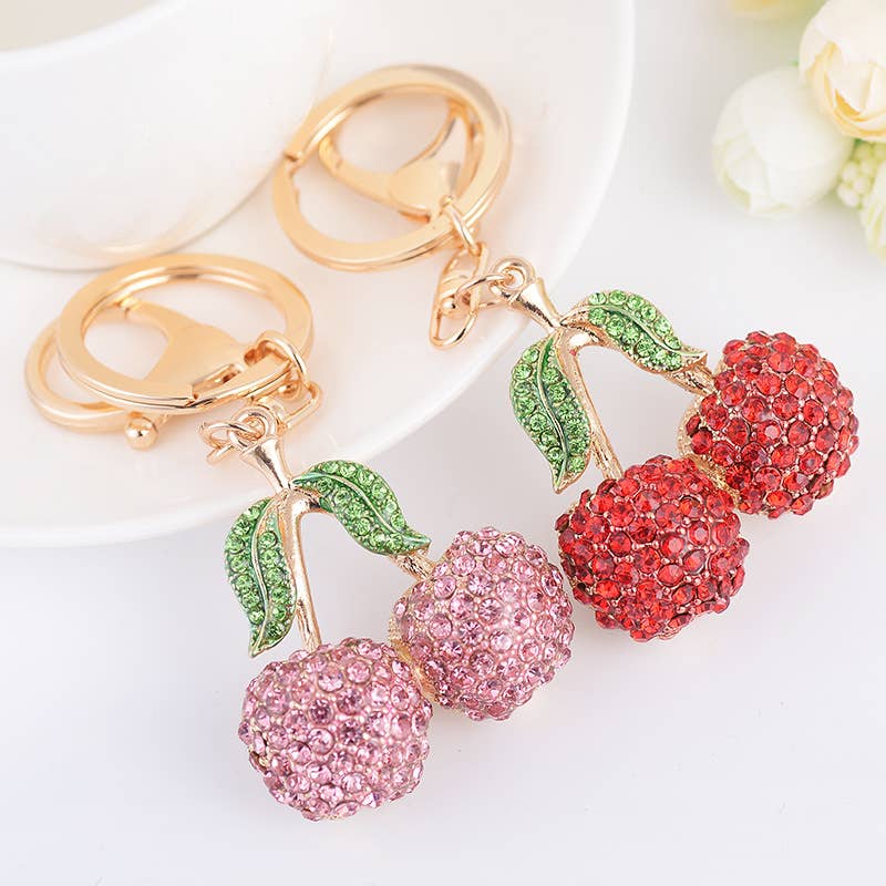 Rhinestone Cherry Bag Accessories Keychain