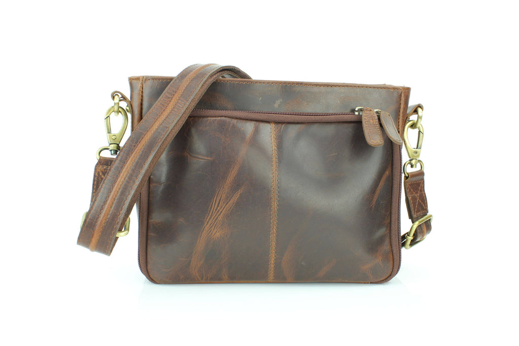 Flap Over Leather Shoulder Bag Hidden Storage 1833