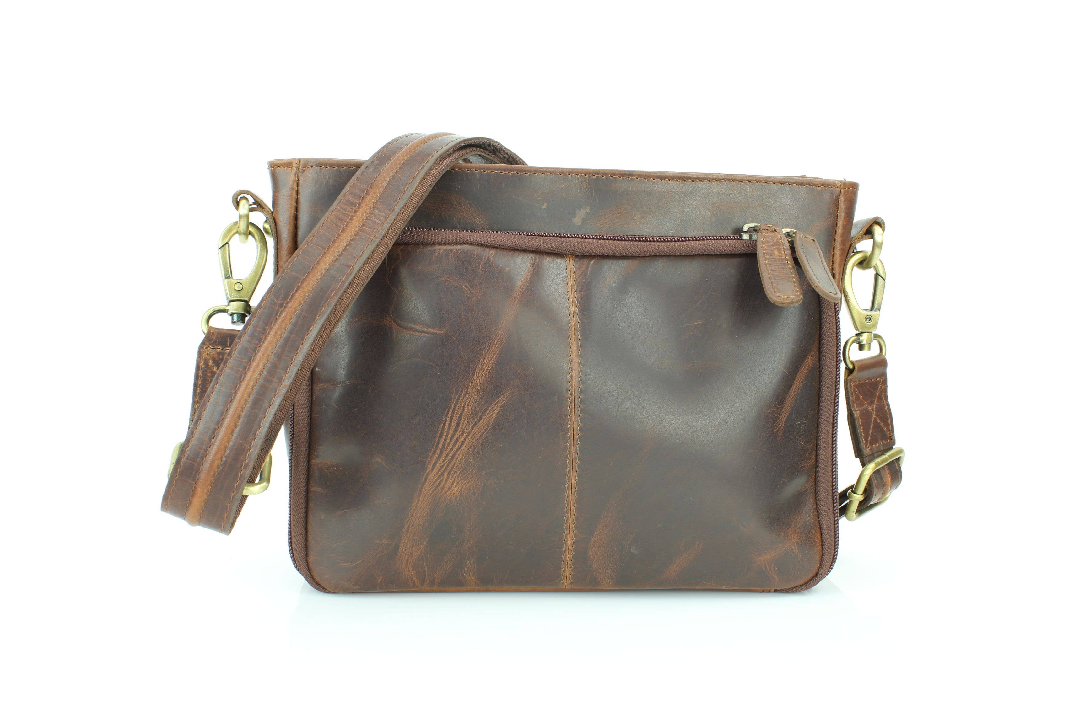 Flap Over Leather Shoulder Bag Hidden Storage 1833