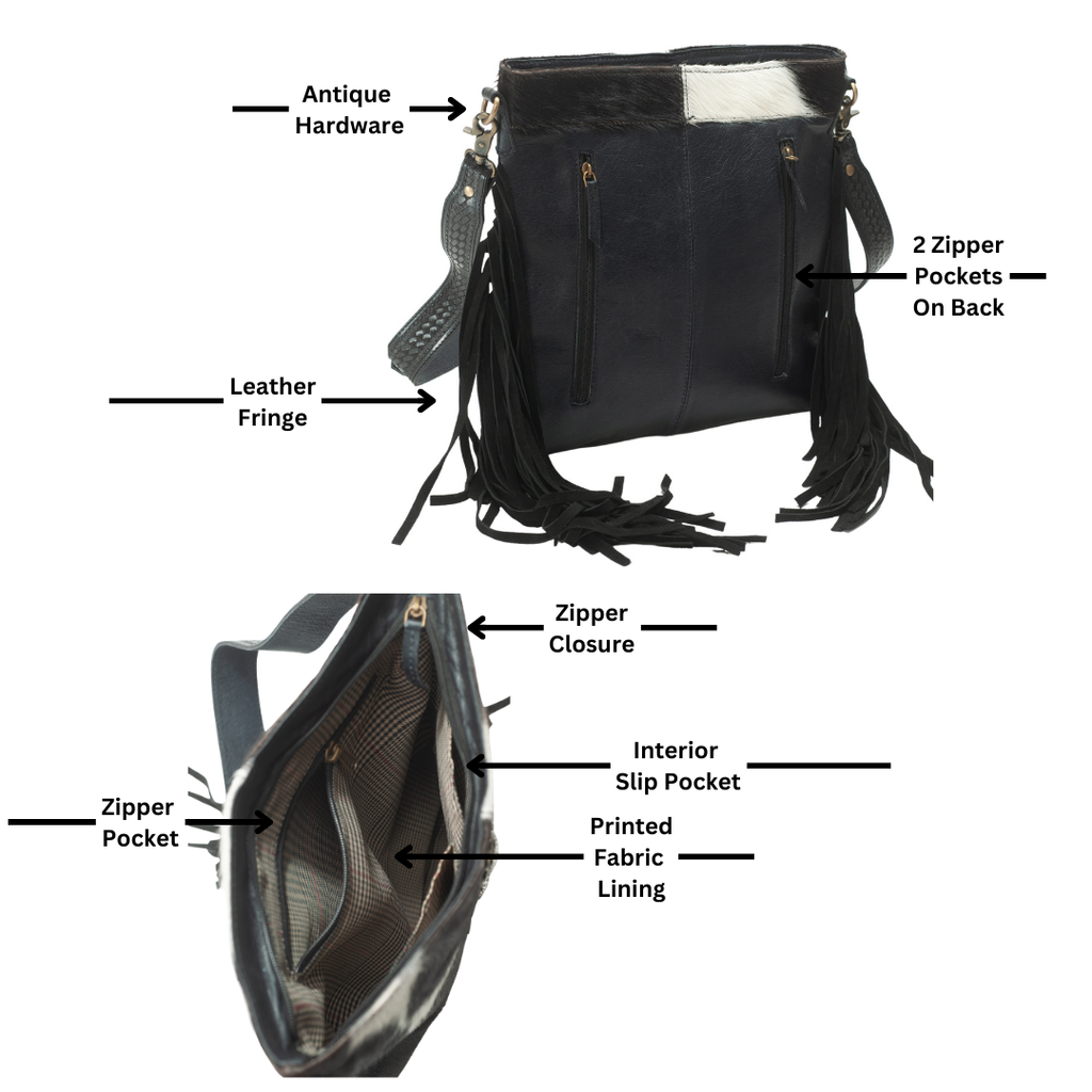 American Bison Western Style Hair on Hide Fringe Crossbody