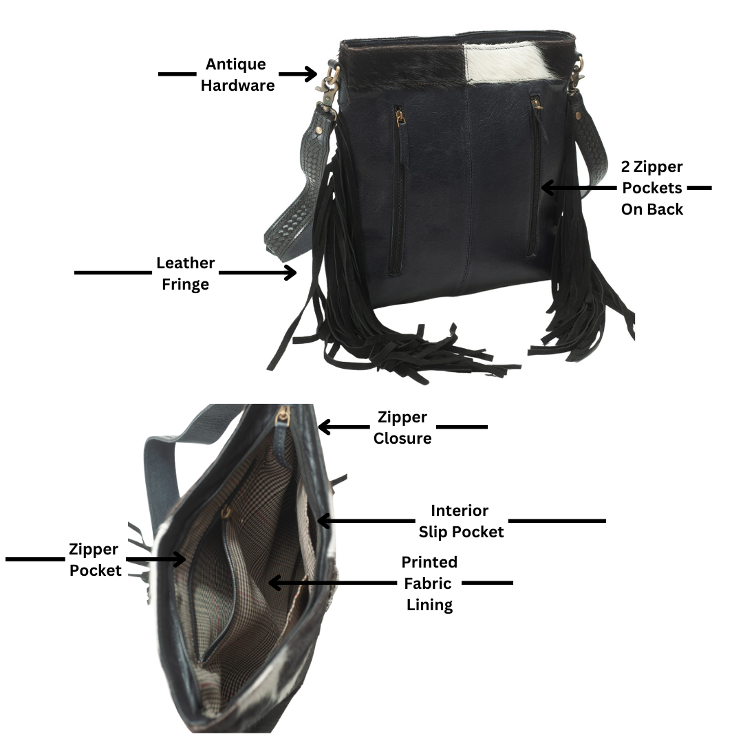 American Bison Western Style Hair on Hide Fringe Crossbody