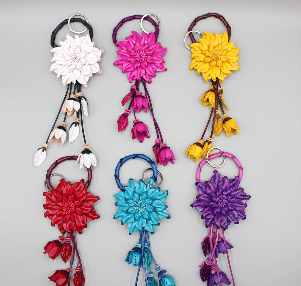 Leather flower key chain bag charm purse charm