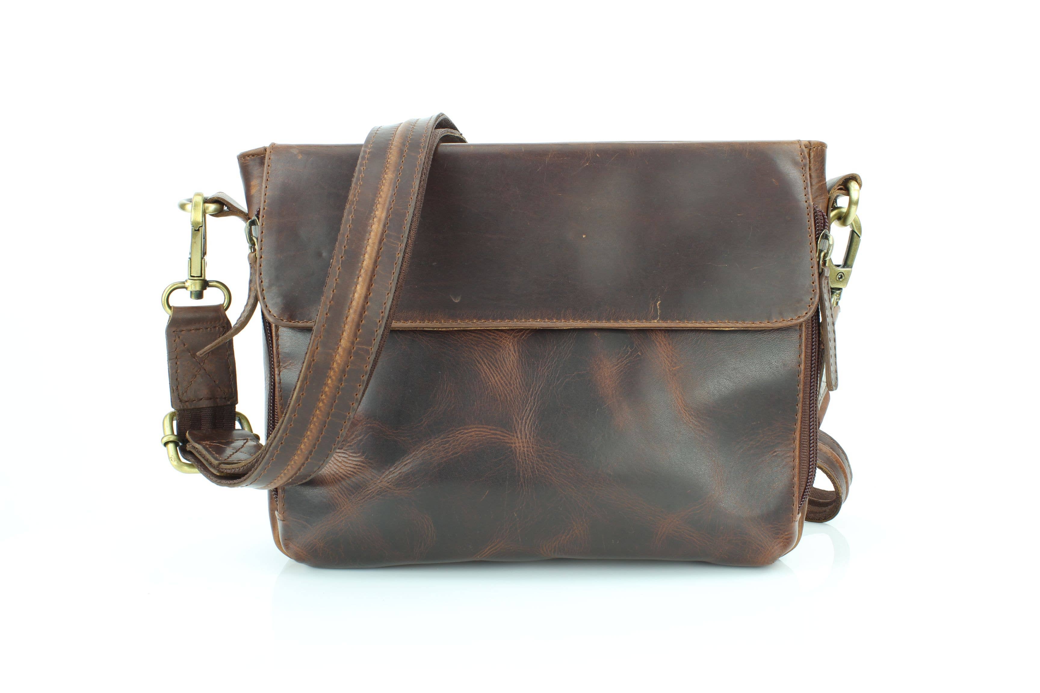 Flap Over Leather Shoulder Bag Hidden Storage 1833