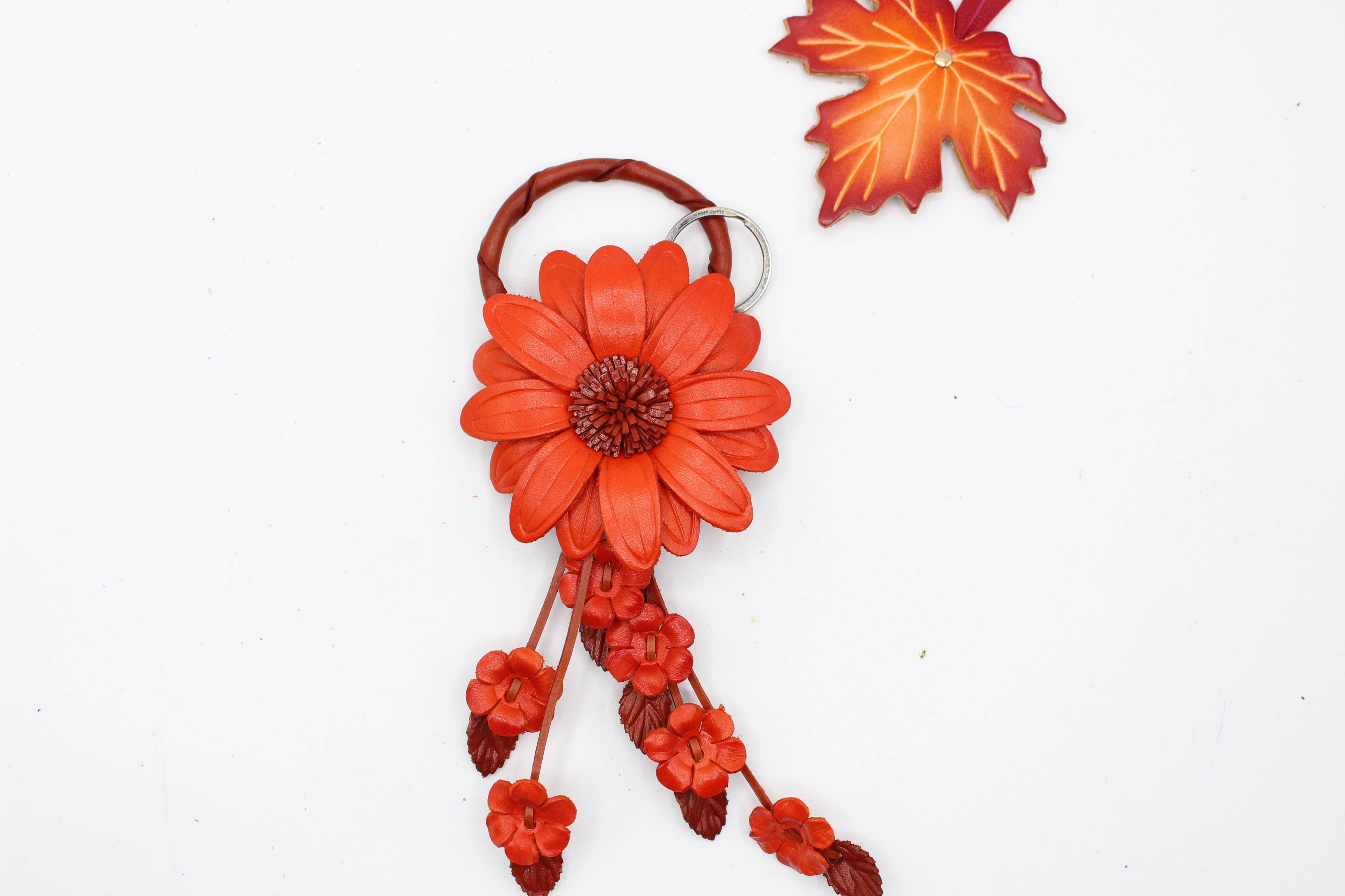 Large Leather Sunflower Keychain Bag Charm