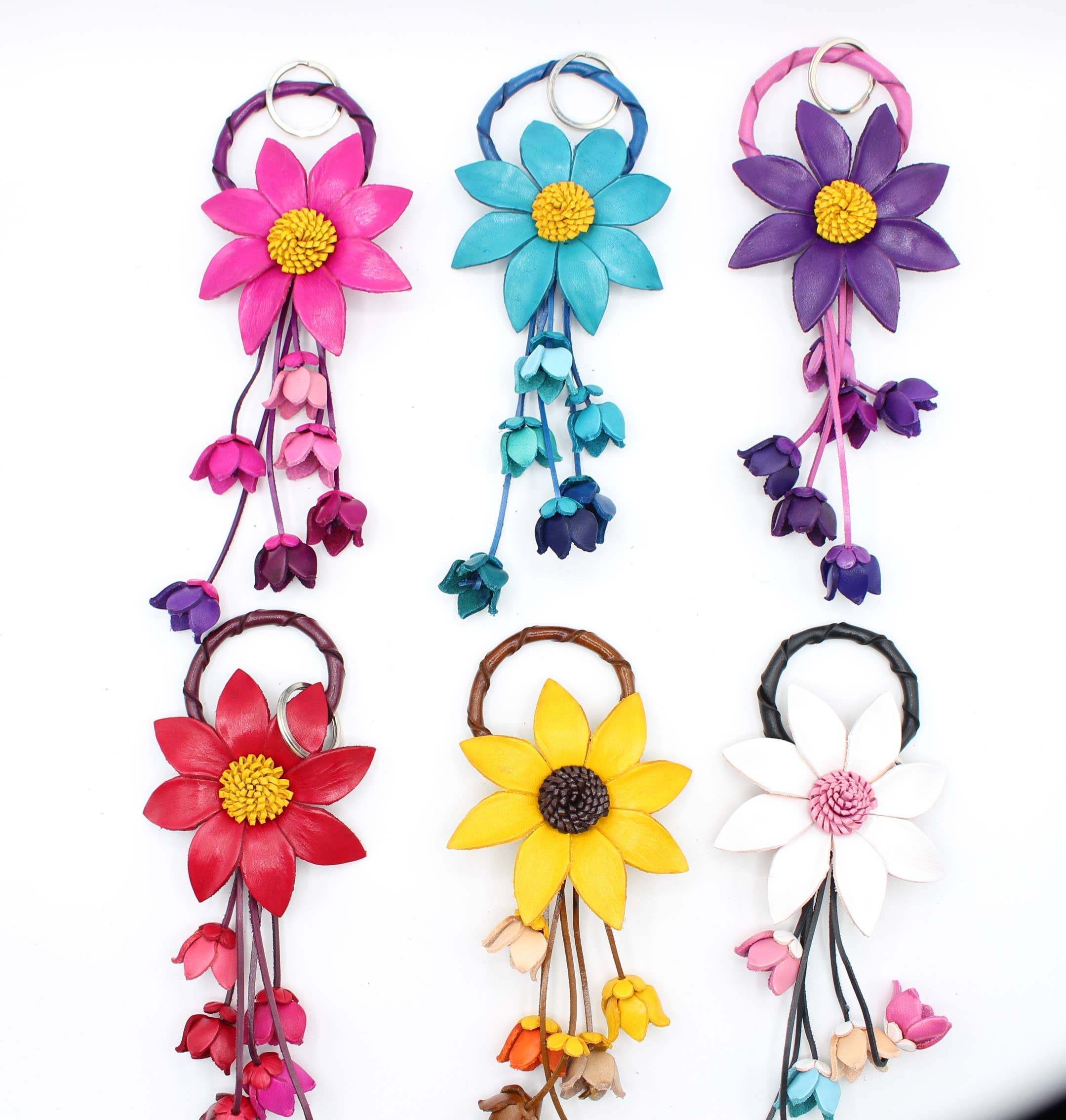 Leather flower key chain key purse charm