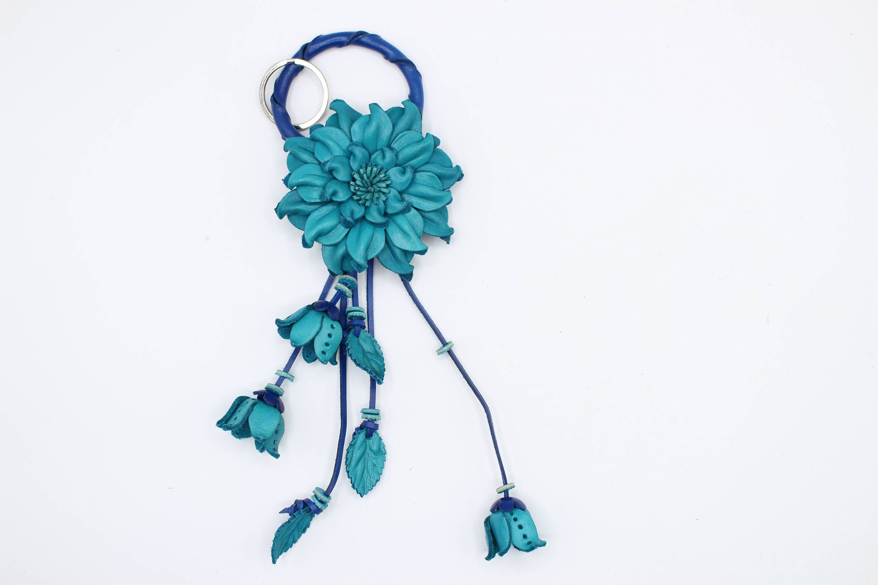Leather flower key chain bag charm purse charm