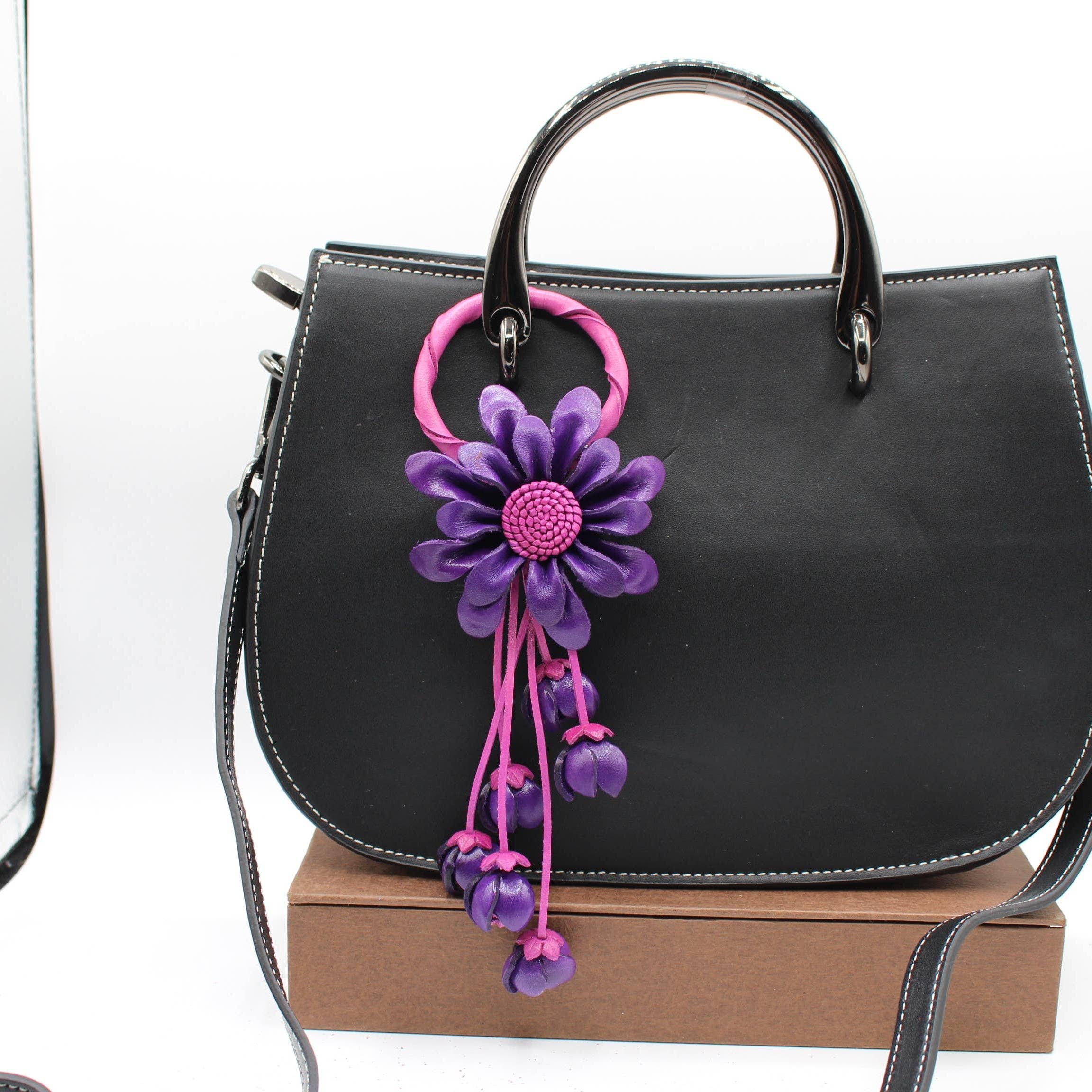 Leather flower key chain key purse charm