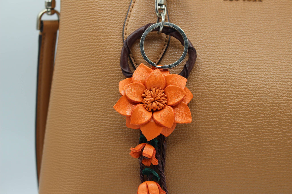 Leather flower key chain handbag charm multi colors
