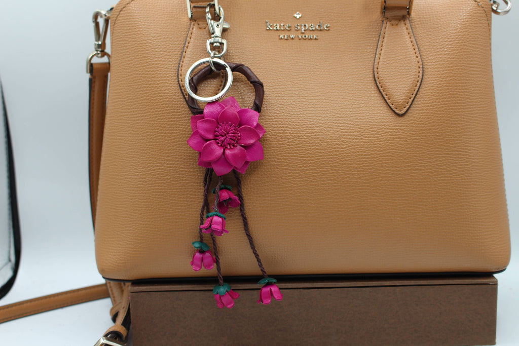 Leather flower key chain handbag charm multi colors