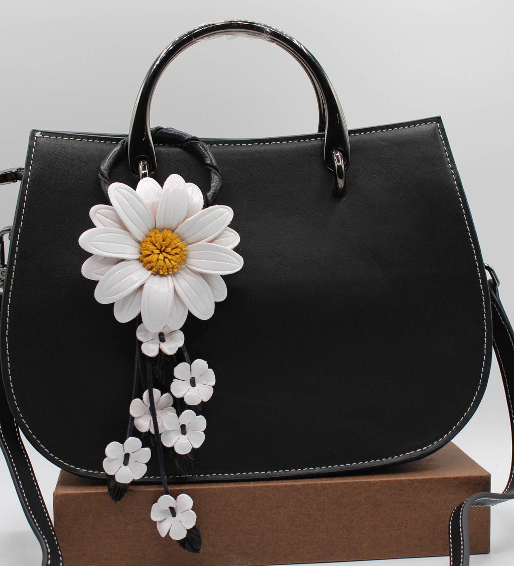 Large Leather Sunflower Keychain Bag Charm