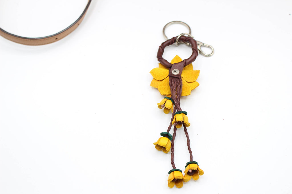 Leather flower key chain handbag charm multi colors