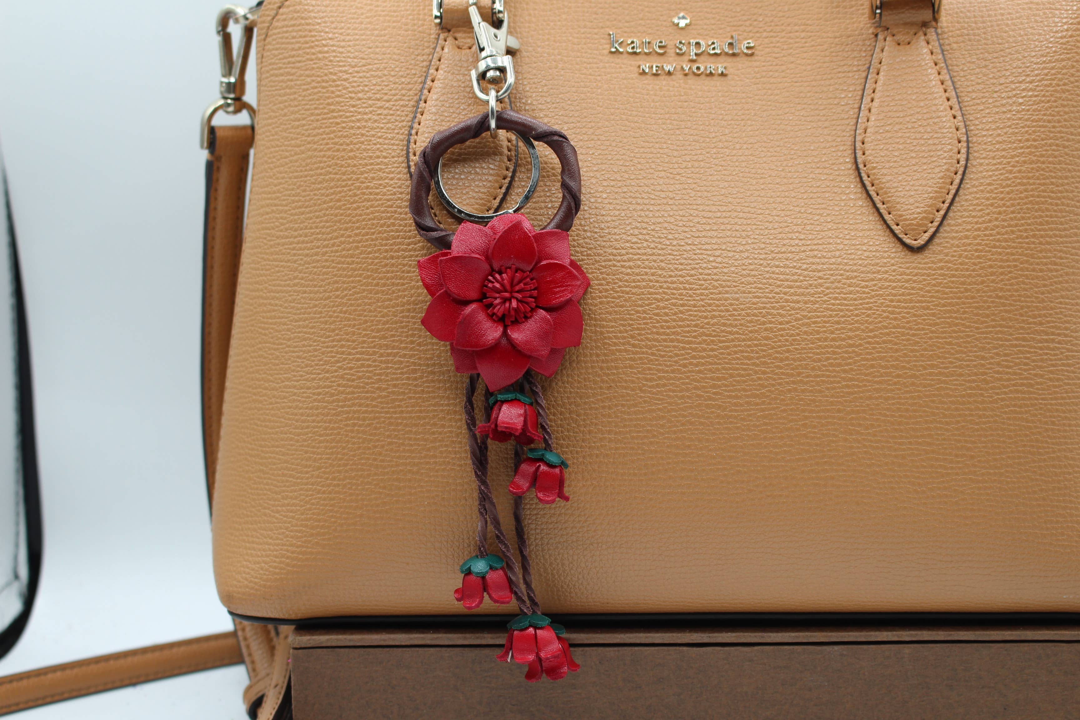 Leather flower key chain handbag charm multi colors