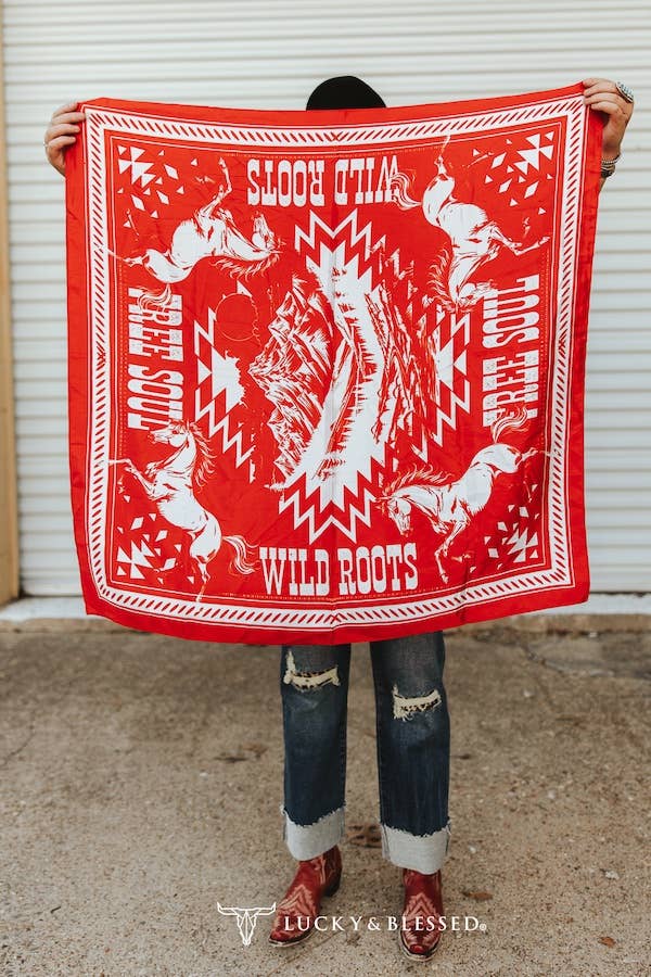 Red Aztec Free Soul Printed Wild Rag
