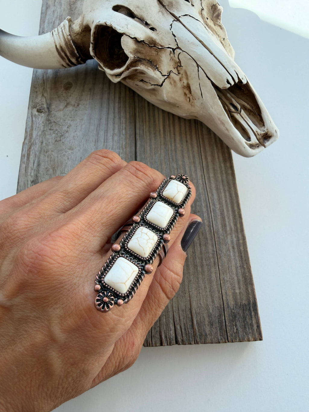 Western Cluster Cuff Ring - Copper White