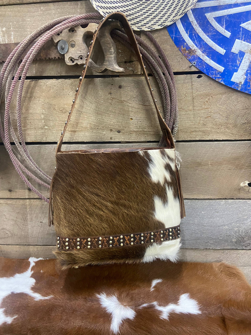 Couture Cowgirl Cowhide Cross Stitched Leather Purse