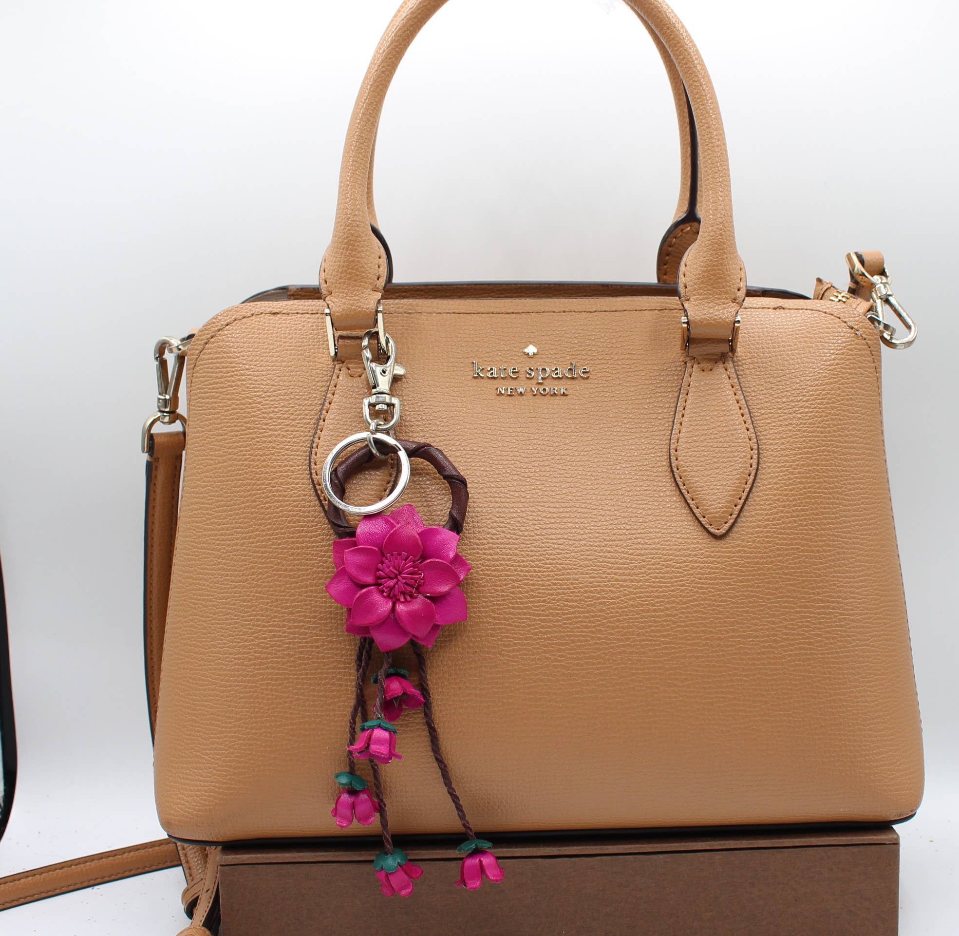 Leather flower key chain handbag charm multi colors
