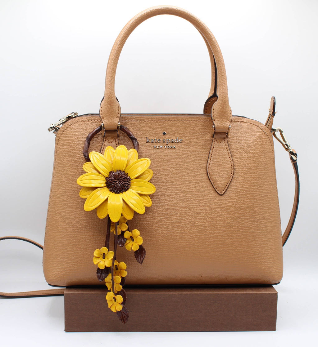 Large Leather Sunflower Keychain Bag Charm