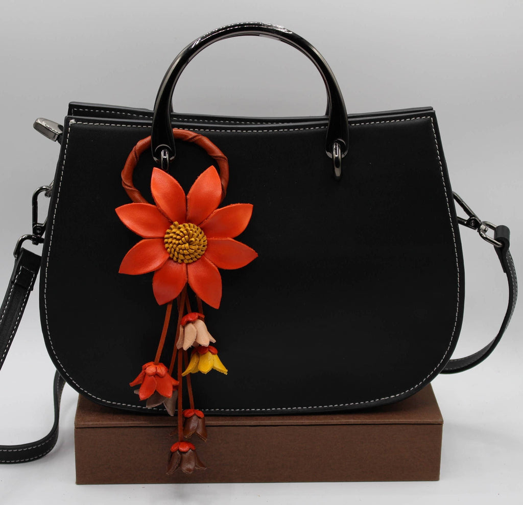 Leather flower key chain key purse charm