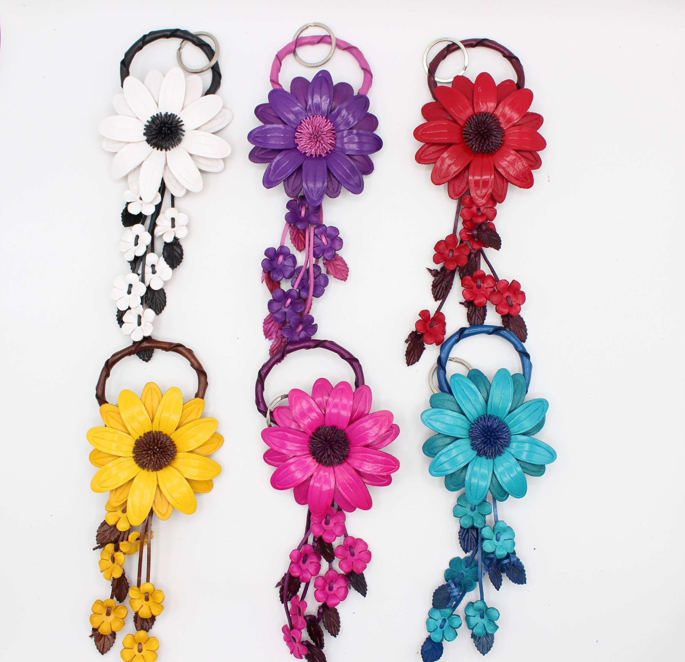 Large Leather Sunflower Keychain Bag Charm