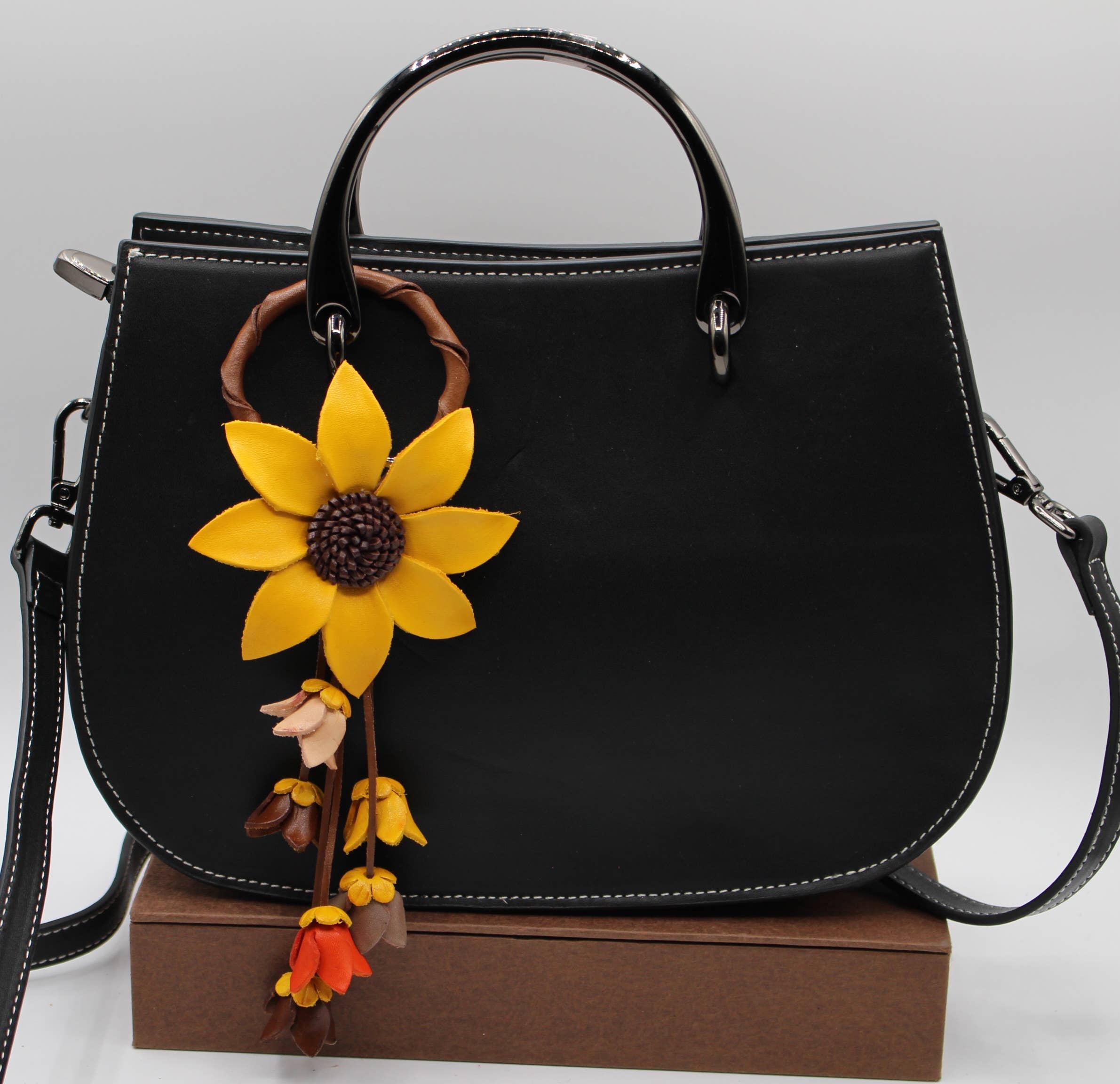 Leather flower key chain key purse charm